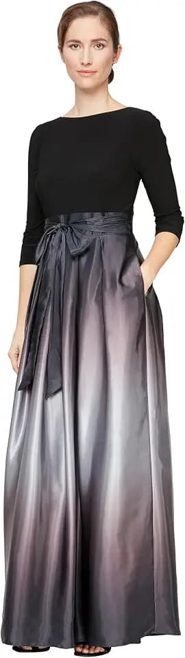 S.L. Fashions Women's 3/4 Sleeve Long Satin Mother of the Bride Dress with Pockets, Formal Party Gown