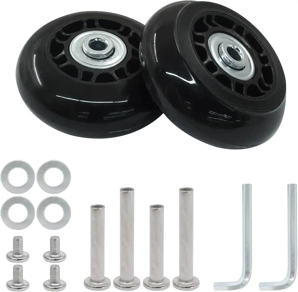2 Pack Luggage Wheels, 64x24mm Rubber Swivel, with Tools