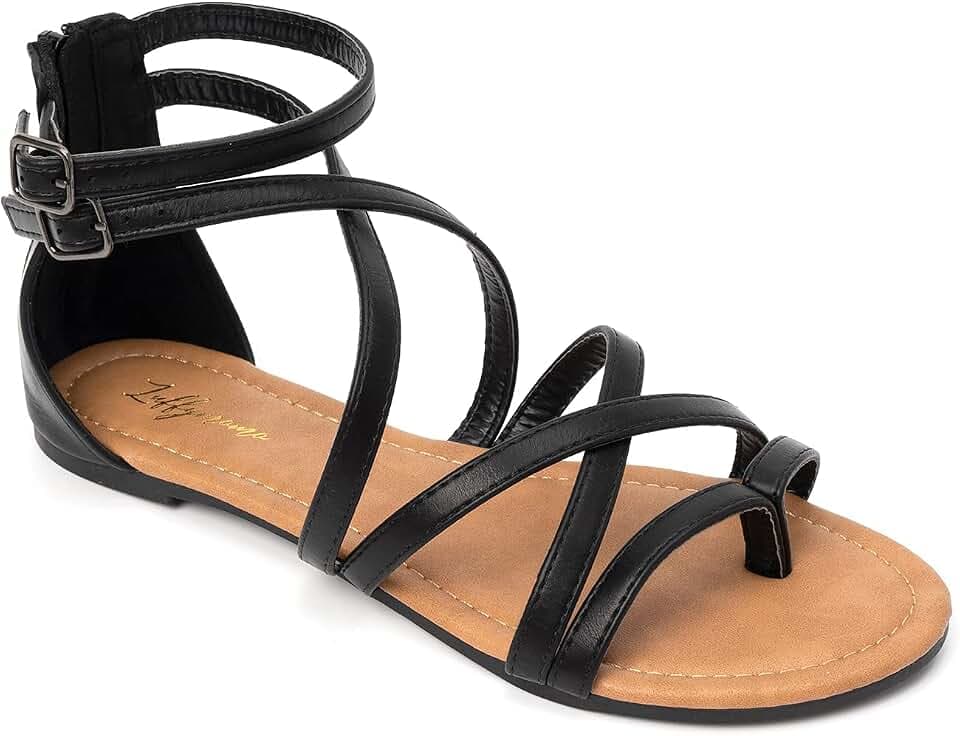 HEVA Damen Casual Riemchensandalen Komfort Einstellbare Flache Sandalen