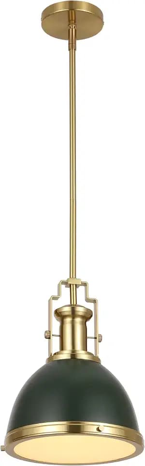 JONATHAN Y Homer Industrial Dome Pendant 10", Kombu Green/Brass Gold