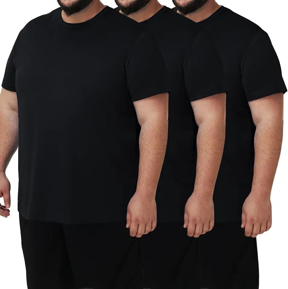 Men's 3 Pack Lightweight Plus Size Short Sleeve T-Shirt Crew Neck Big & Tall Sizes Stretch T-Shirt for Casual Wear
