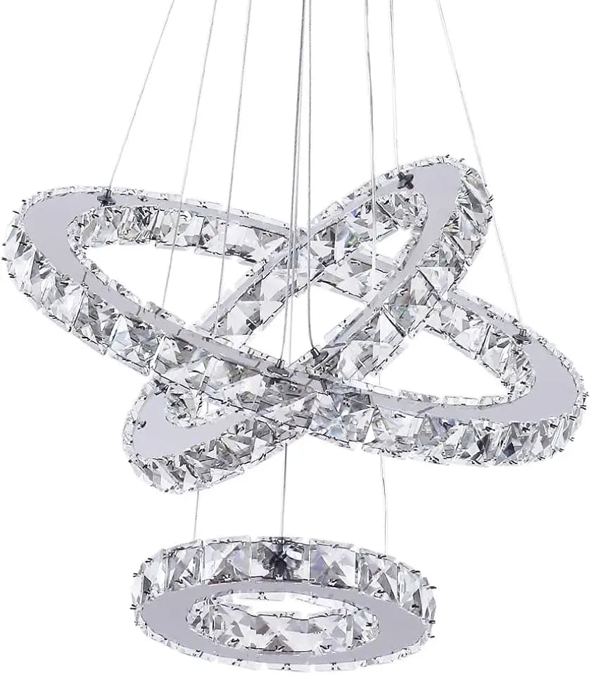 3-Ring Crystal Chandelier Adjustable 3CCT LED Pendant