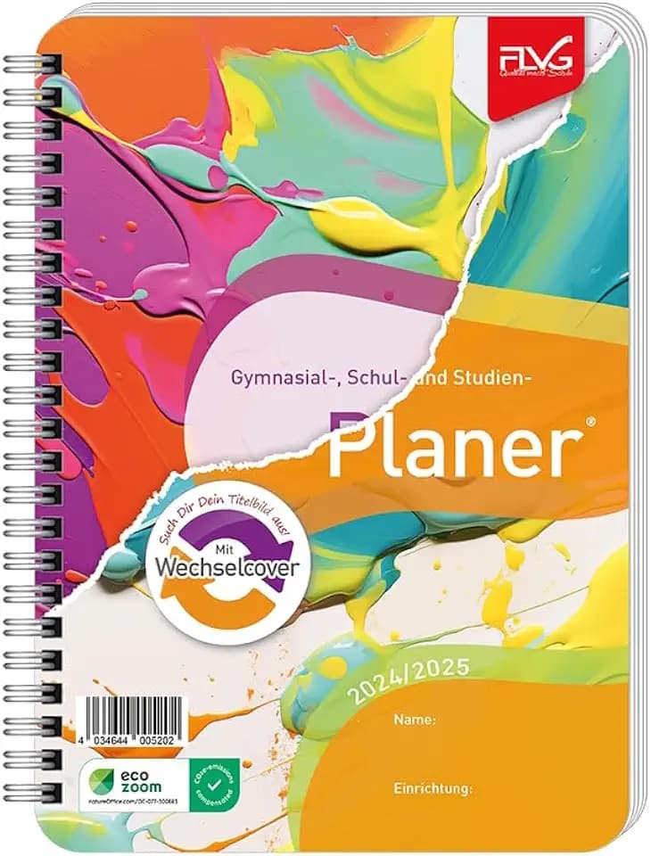FLVG Schülerkalender 2024/2025, A5 Schulplaner, Hausaufgabenheft für Grundschule & Gymnasium mit Wechselcover
