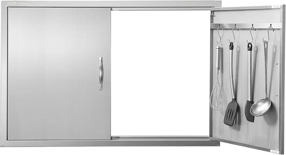 VEVOR BBQ Access Door, 39W x 26H Inch Double Outdoor Kitchen, Stainless Steel Flush Mount, Wall Vertical with Handles and Hooks, for BBQ Island, Grilling Station, Outside Cabinet