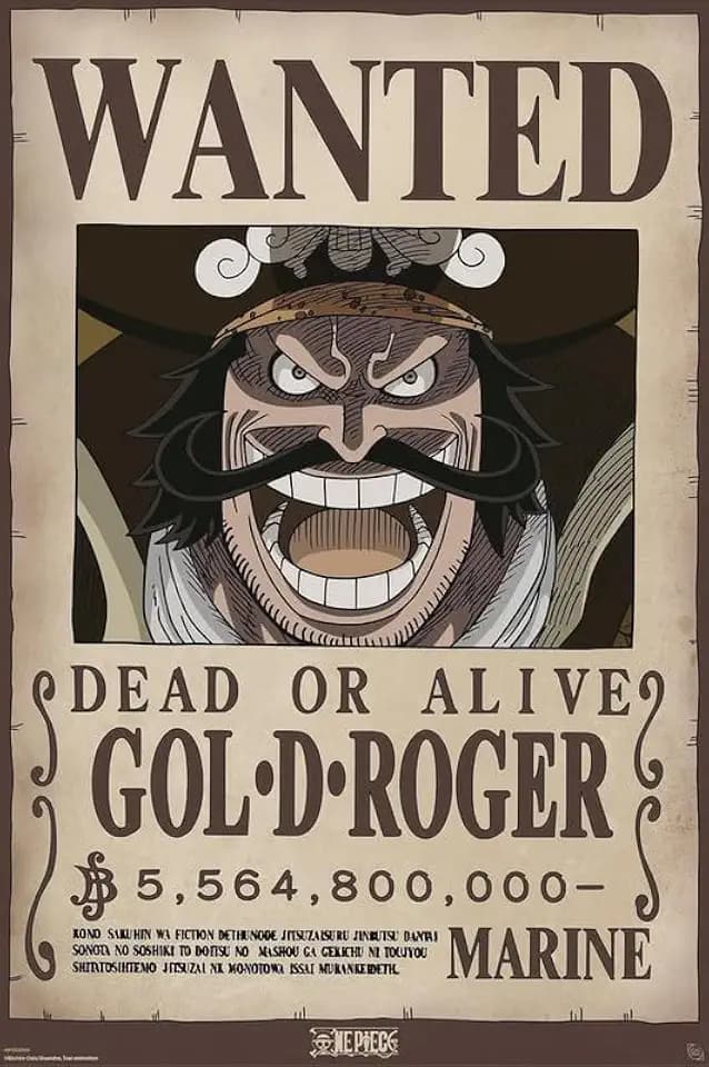BUY ART FOR LESS Officially Licensed One Piece - Wanted Gold Roger Art Poster - 24 x 36 Inch - Decorative Print - Poster Paper - Ready to Frame