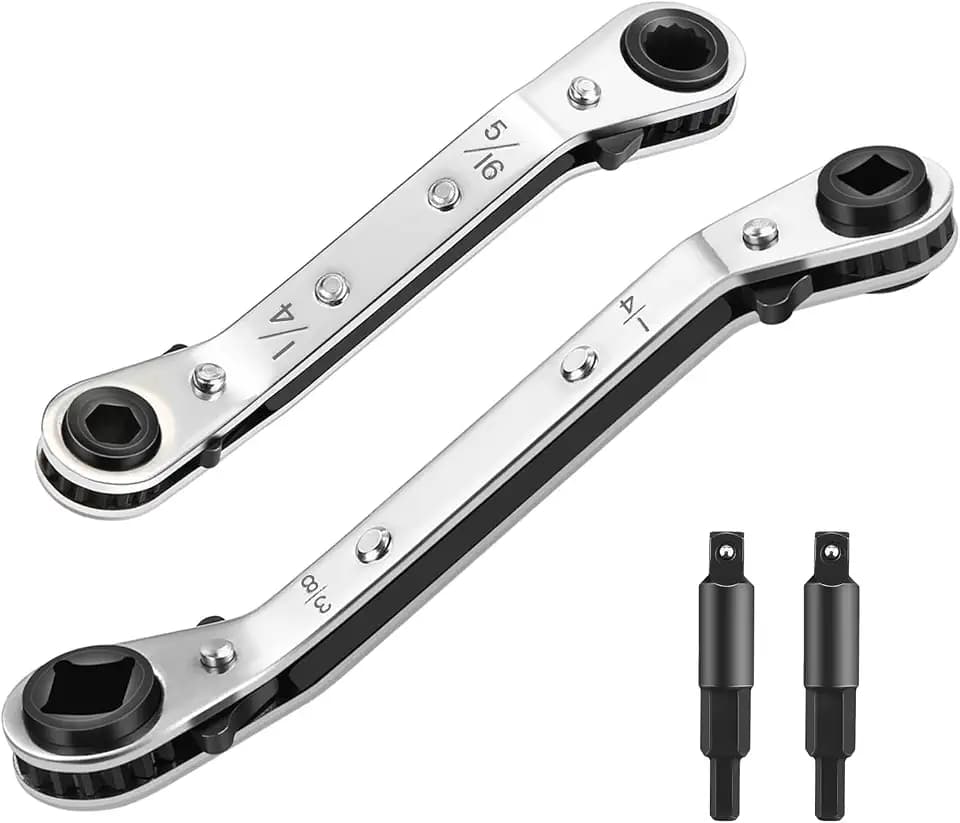 HVAC Service Wrench 2PCS, 3/16", 1/4", 5/16", 3/8" with Hex Bit Adapters