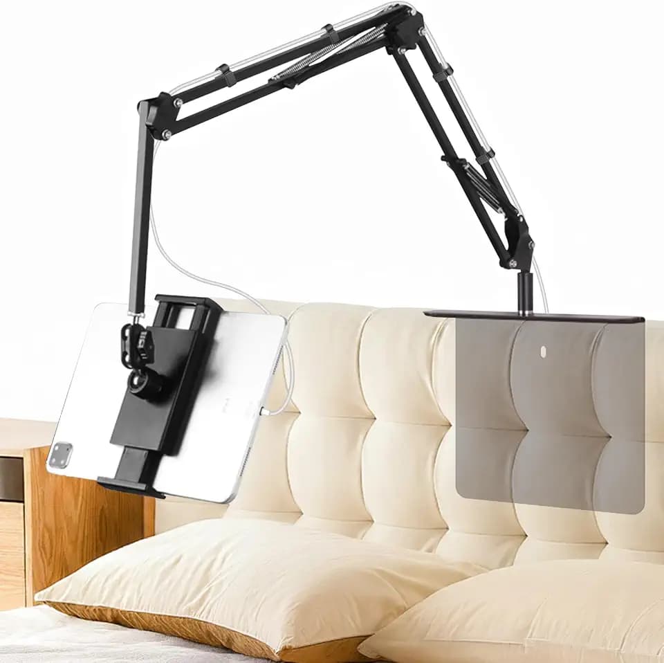 Hand Frei Tabletstablet Halterung für Bett und Sofa mit Verstellbar Langen Arm - Faltbar Metall Ständer für Kindle, Tablets, iPad und Handy, Verstecktes Design,Keine Schäden an Möbeln (NB-35D Plus)