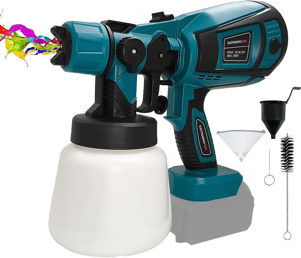 Akku Farbsprühsystem, Kabellose Farbsprühpistole mit 32000RPM Motor, 3 Düsen & 3 Sprühmustern, 1000mL Tank, kompatibel mit Makita 18V Akku (ohne Akku) - Ideal für Wandfarbe, Möbel, Zäune