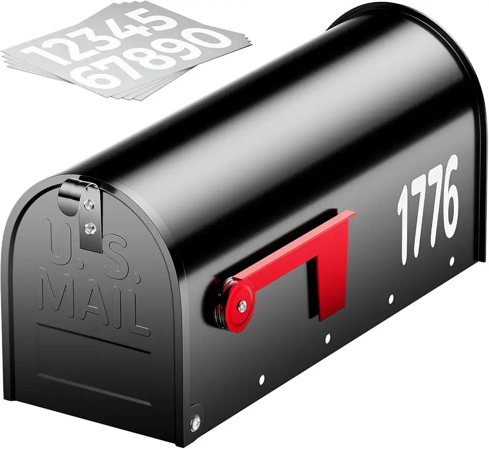 Metal Mailboxes for Outside with Red Flag & Address Numbers, Black, Medium