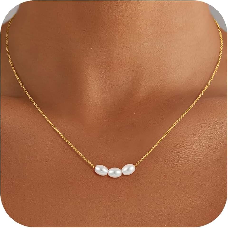 Eaciy Pearl Necklaces for Women Trendy 18K Gold Plated Pearl Necklace