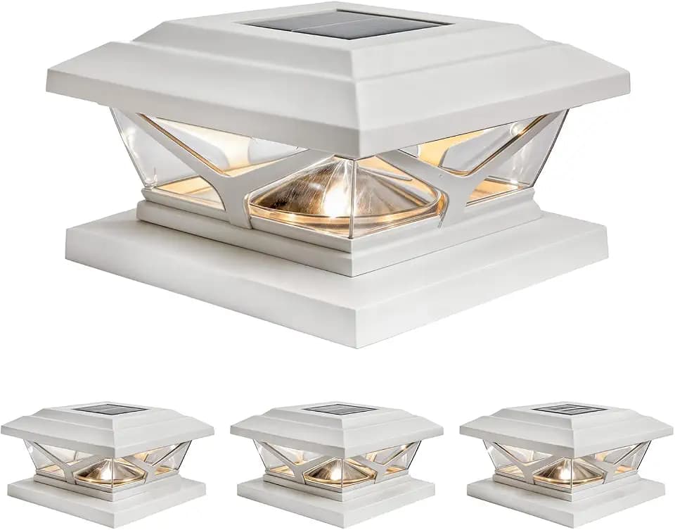 Home Zone Living 4PK Crown Solar Post Cap Light, White, fits 5.5"x5.5" Post