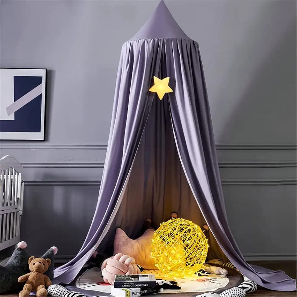 Surwin Moskitonetz Betthimmel Madchen Jungen Kinder Babybett, Rund Baldachin Mückennetz Einzelbett kinderzimmer Schlafzimmer Spiel für Reise Indoor Outdoor Dekoration - Dunkelviolett