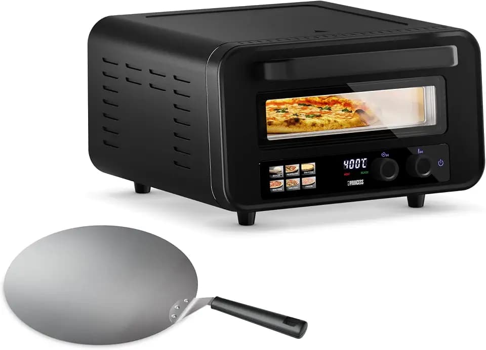 Princess Pizzaofen Pro Max, 15L, 400°C, Digitales Bedienfeld, 2100W, Pizzastein & Schaufel, Ober-/Unterhitze, Timer, Kühle Tür, Kompakt & Tragbar, Für Innen-/Außenbereich, 112780