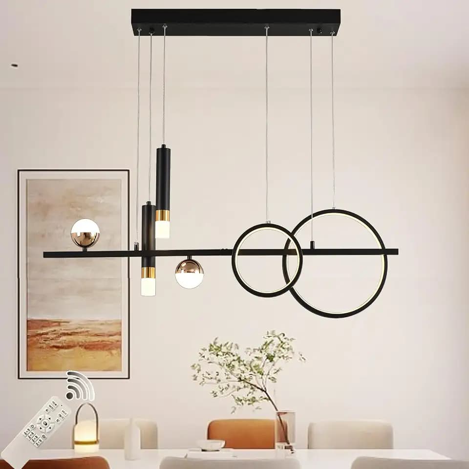 Siittoo Modern Linear Chandelier, Dimmable LED Pendant Light with Remote
