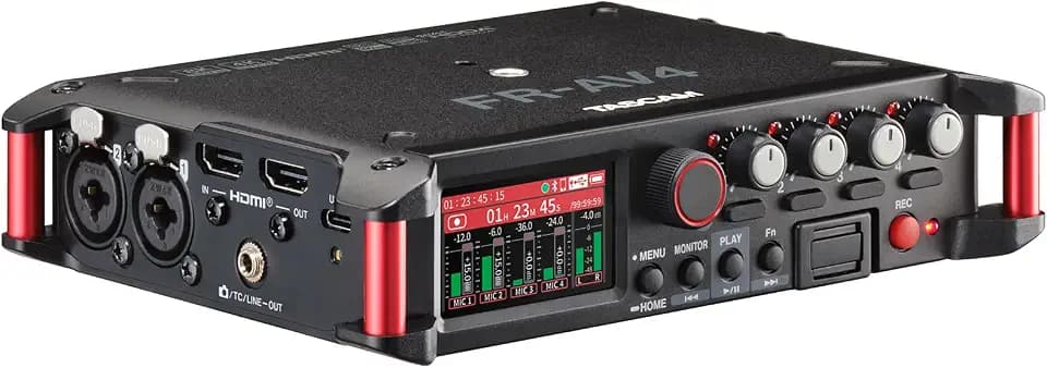 TASCAM FR-AV4 - Professioneller 4 Spur Field Recorder mit 32-Bit-Float, Timecode & HDMI-Sync, kaskadierbar