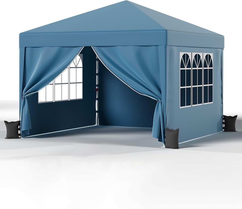 JUMMICO Pavillon 3x3 Wasserdicht Stabil Winterfest Höhe Verstellbar,Faltpavillon mit 4 Seitenwänden,Pavillion UV Schutz 50+,Gartenpavillon Faltzelt für Garten, Innenhof, Camping,Gazebo Blue