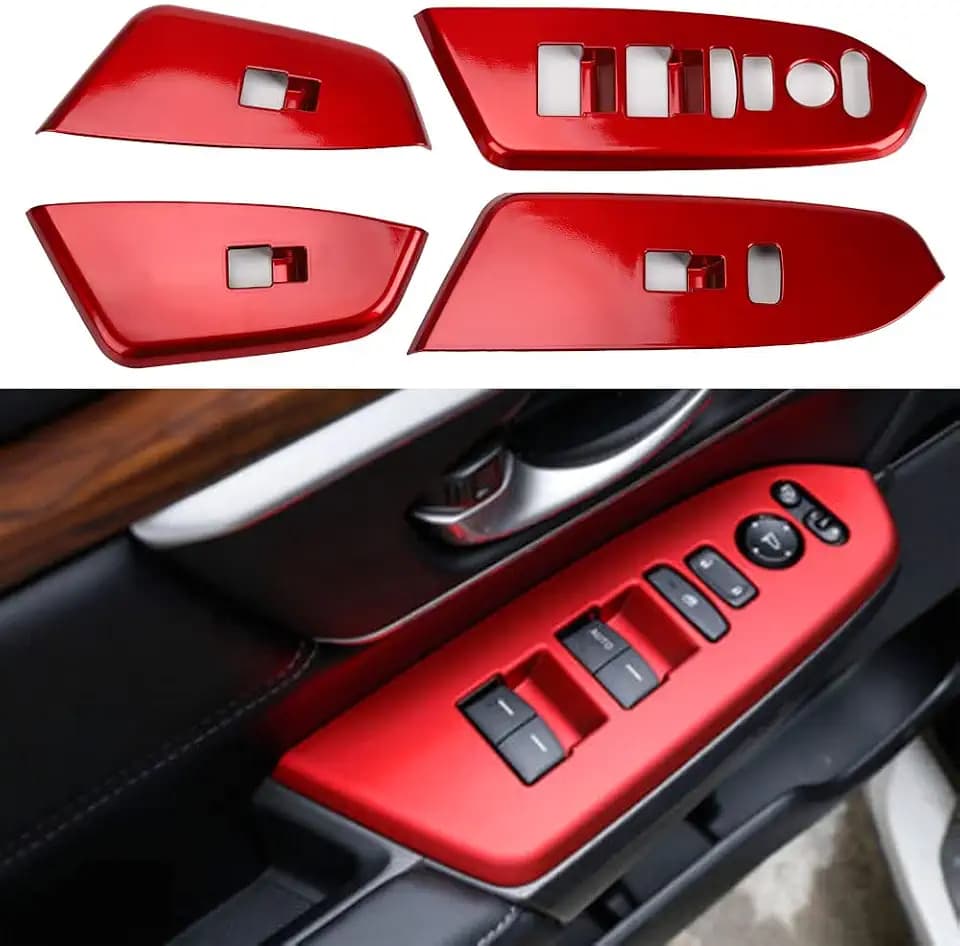 4PCS ABS Red Inner Car Window Switch Panel Cover Door Lock Switch Trim for Honda CRV 2017 2018 2019 2020 2021 2022(Without Rear seat Heating Buttons)