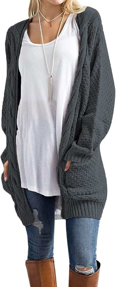 Traleubie Women's Long Open Front Cardigan Lightweight Knit Sweater