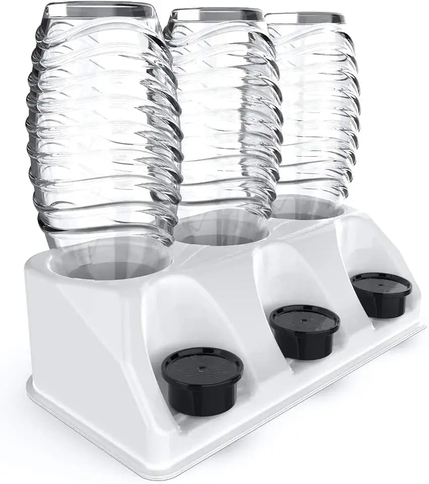 ¨ Premium 3er Flaschenhalter Kunststoff Hochglanz | Abtropfhalter fŸr Soda Stream Aarke Emil Flaschen mit Deckelhalterung | Abtropfgestell Crystal Easy Power (Weiss Hochglanz)