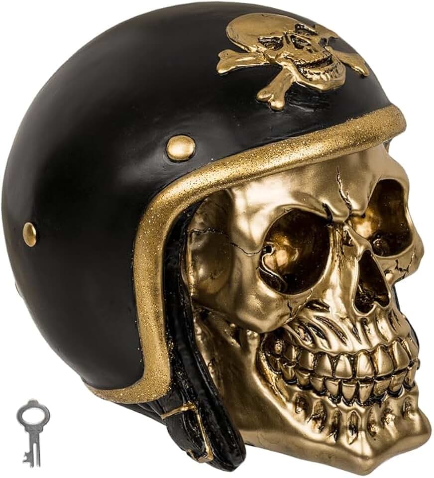 Sparbüchse Totenkopf Biker (Modell Biker) 16 x 13 cm, Schwarz