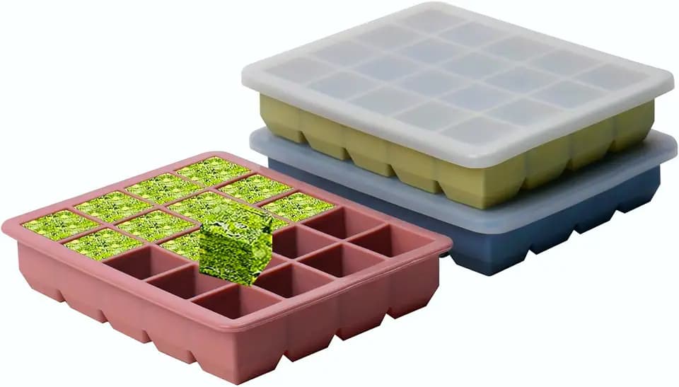 1 Tbsp Silicone Freezer Molds - Perfect for Storing Garlic, Herbs, Ginger, Pesto, Tomato Paste, Lemon Juice,Vegetable Purees,Purees and More - Silicone Food Freezer Tray (Multicolor 3 Pack)