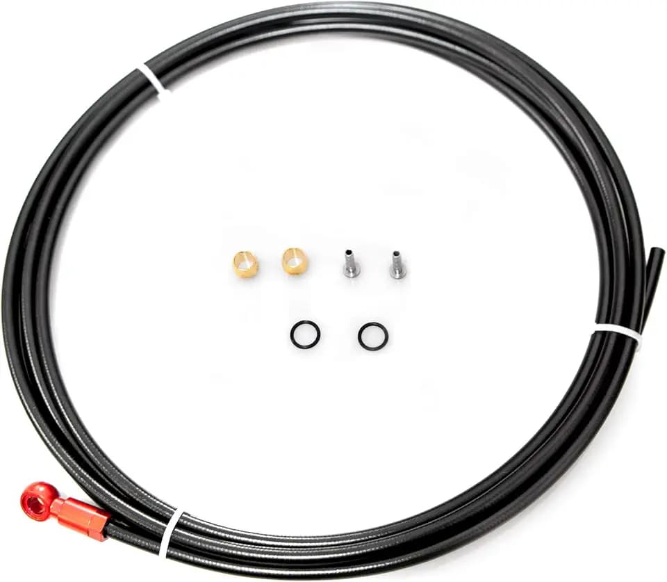 Farbetter 2500mm Bicycle Hydraulic Disc Brake Hose Kit for Shimano BH90 System, Including Banjo Adapter, Red/Gold/Silver
