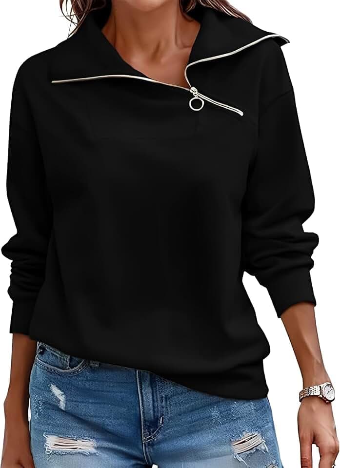 Cuptacc Pullover Damen Sweatshirt Herbst Quarter Zip Langarm Oberteile