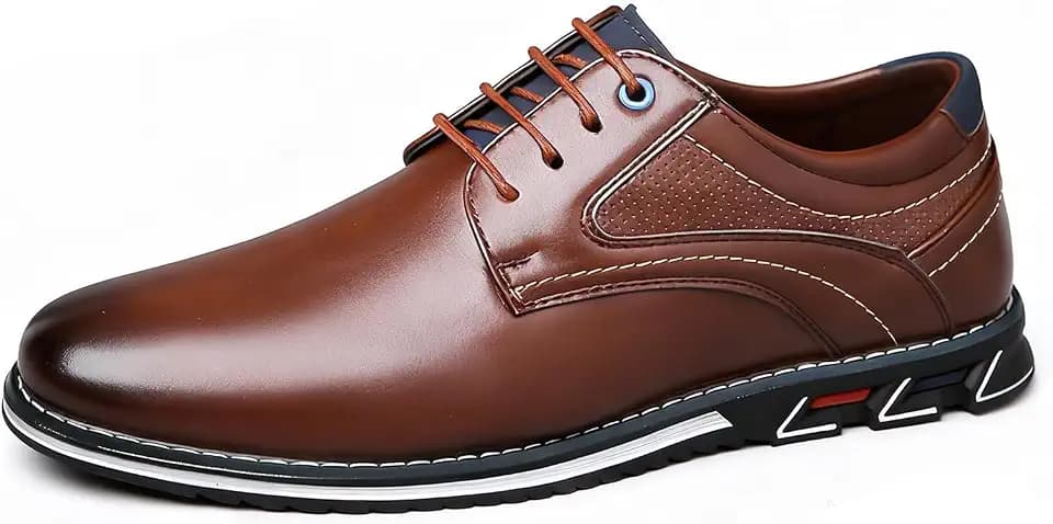 Mens Casual Dress Shoes, Casual Sneakers for Men Simple Plain Toe Lace-Up Flats for Work, Comfortable Business Casual Attire