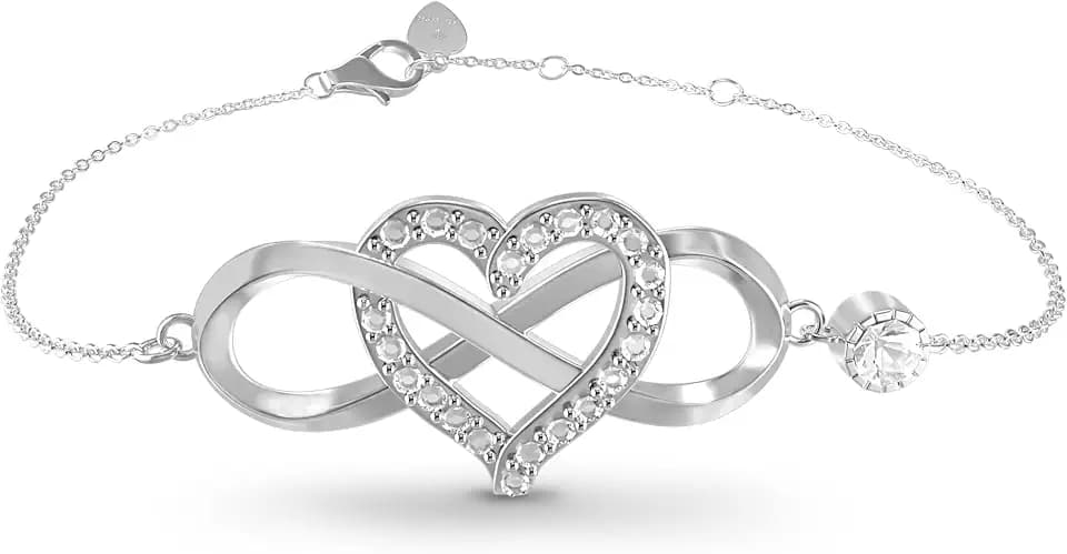 Infinity Armband Damen Silber 925 – Armkette & Handgelenkkette - Unendlichkeitszeichen, Herzanhänger & Zirkonia – Schmuckband – Geschenkset für Geburtstag, Freundschaft & Muttertag