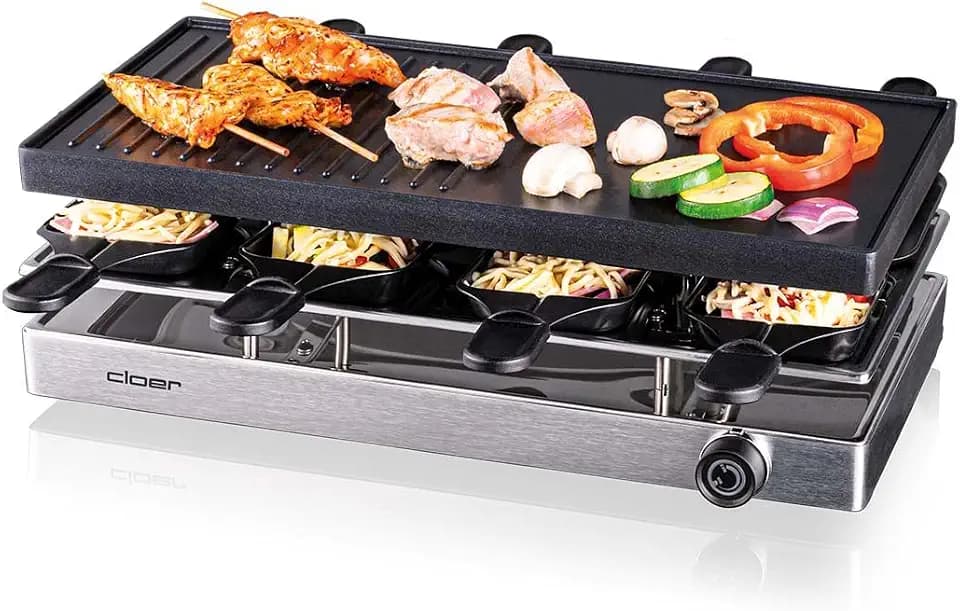 Cloer 6458 Raclettegrill mit 8 Pfännchen, Antihaftbeschichtung 1200 W
