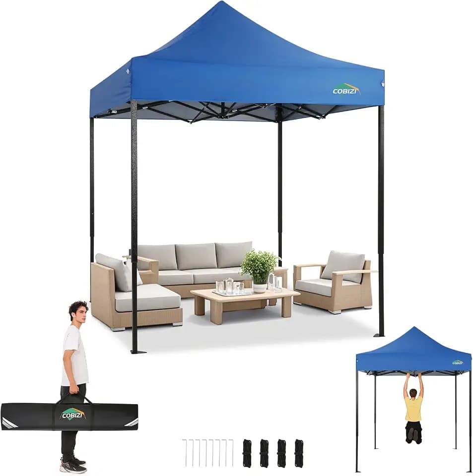 COBIZI 6.6x6.6 Heavy Duty Pop Up Canopy Tent with 4 Sidewalls, Blue