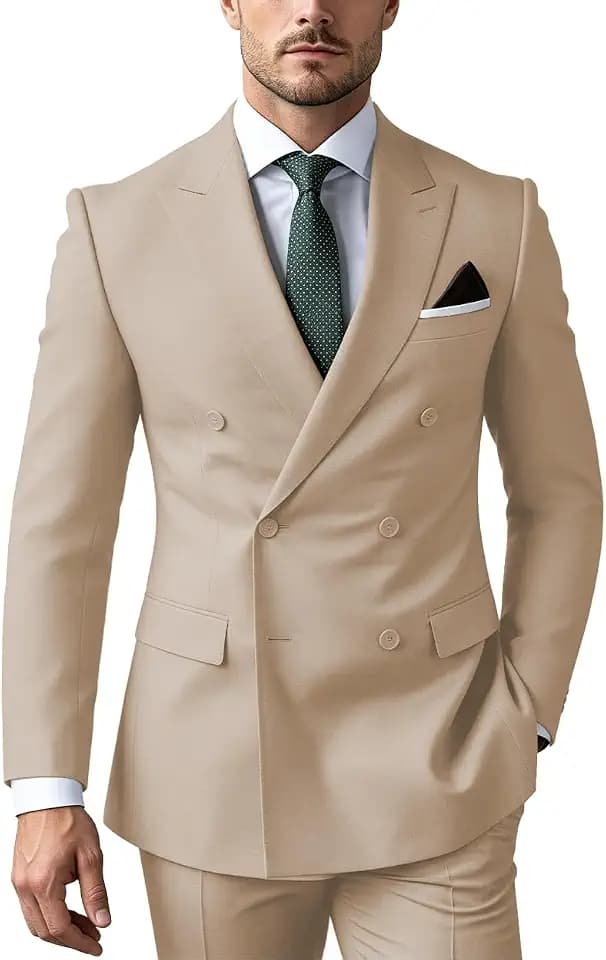 2-Pc Mens Suit Slim Fit Double Breasted Blazer & Pants Formal