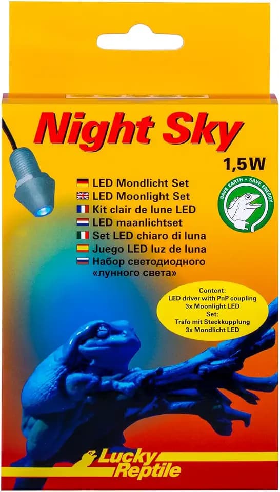 Lucky Reptile Night Sky - Moonlight LED Set - 3 x Mondlicht LED mit Trafo - Terrarium Lampe - Energiesparende Nachtlampe - LED Nachtbeleuchtung für Reptilien & Amphibien - erweiterbar auf 6 LED