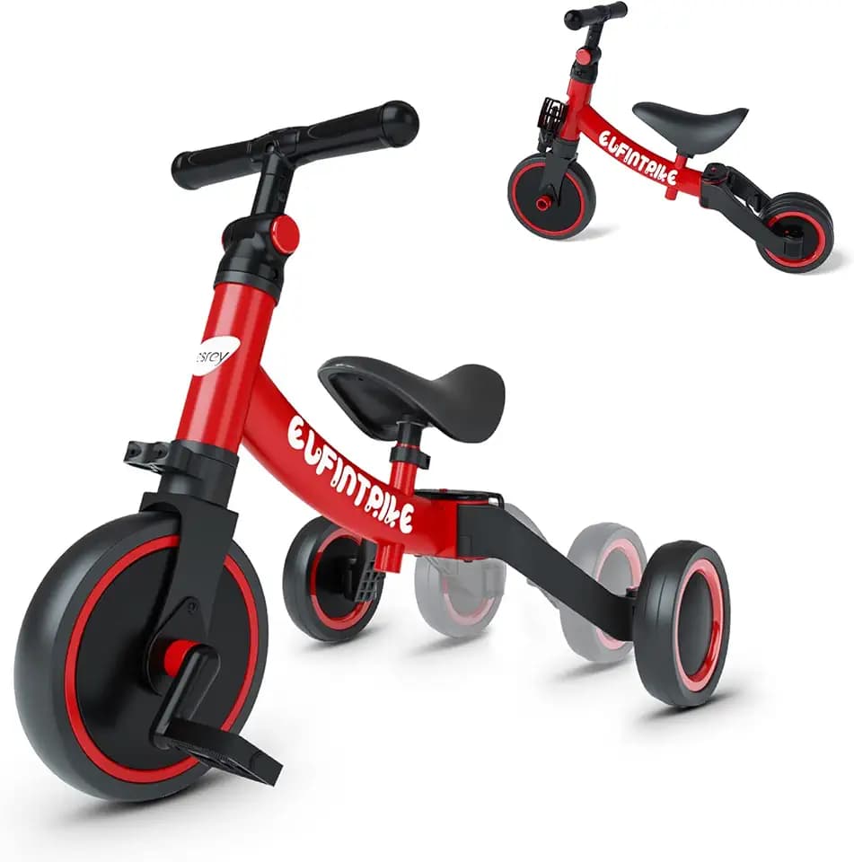 besrey 5 in 1 Laufräder Laufrad Kinderdreirad Dreirad Lauffahrrad für Kinder ab 1 Jahre bis 4 Jahren - Rot