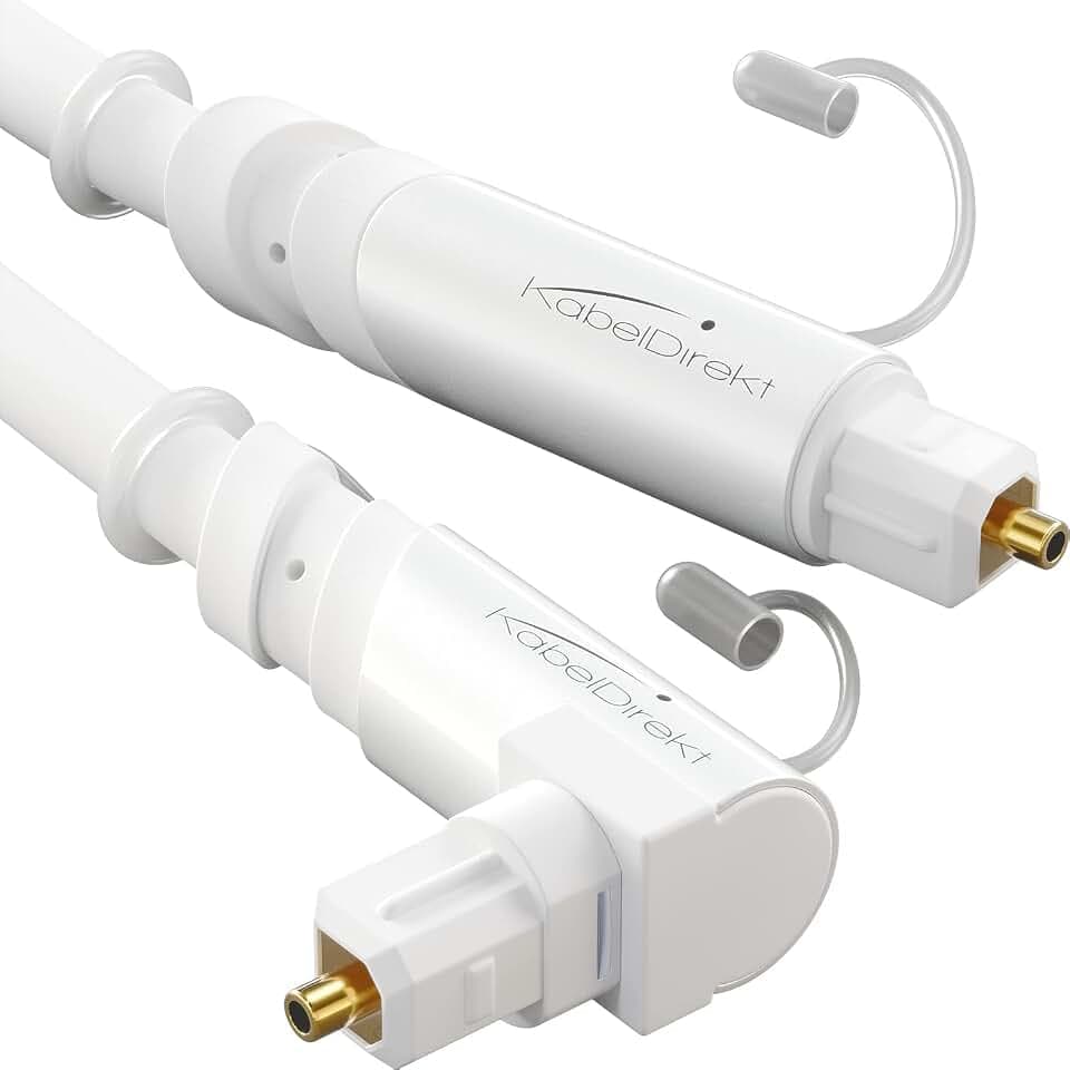 KabelDirekt – Optisches TOSLINK-Audiokabel 90° – 7,5m – Weiß – Soundbar