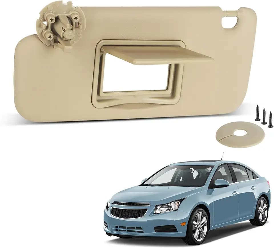 ItranMc Sun Visor Driver Side for 2011-2019 Chevy Cruze, Beige, Left Side Car Visor with Mirror,Without Light,Replacement#84126657