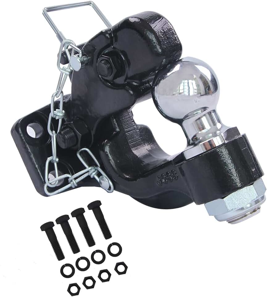 8-Ton Pintle Hitch Receiver with 2"Hitch Ball, Pintle Hook, 16k LBS