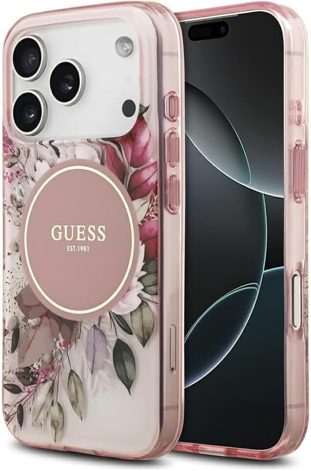 CG MOBILE Guess IML Blume & Tonkreis Circle kompatibel mit MagSafe Hülle für iPhone 17 Pro (Pink)
