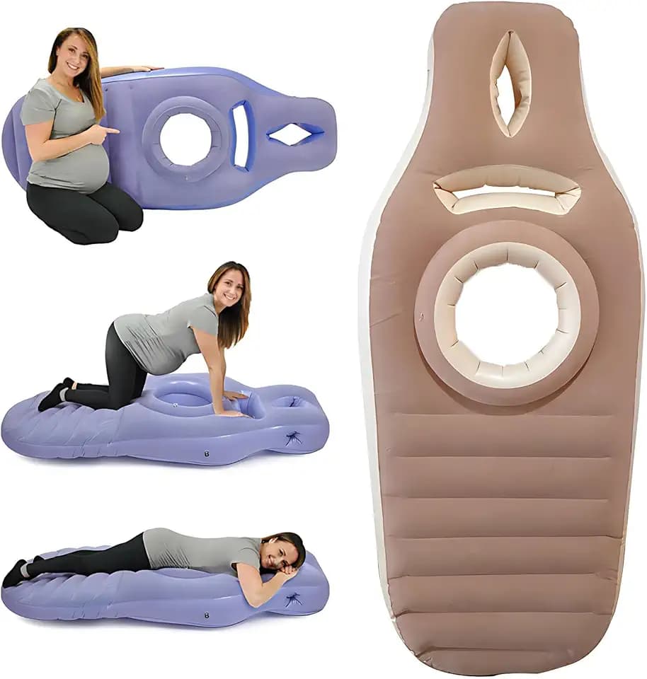 Aufblasbares Schwangerschaftskissen, Yogamatte Für Schwangere Mit Loch, Bequeme Beflockte PVC Luftbett Für Schwangere Frauen, Schwangerschaftskissen Zum Schlafen, Brown