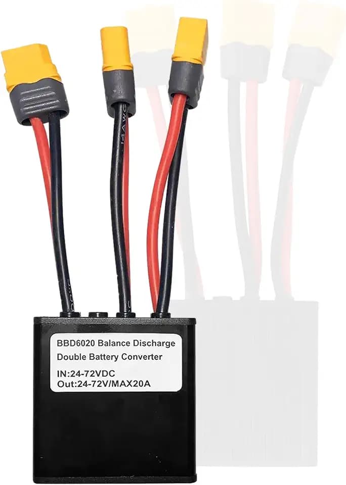 Dual Battery Connector, 20V-72V DC E-Bike Dual Battery Discharge Converter XT60 Port Adapter Battery Capacity Double Battery Pack Switch Balancer (20A)