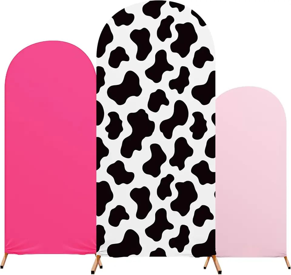 Cow Theme Arch Backdrop Cover, 4ft 5ft 6ft Set of 3, Pink