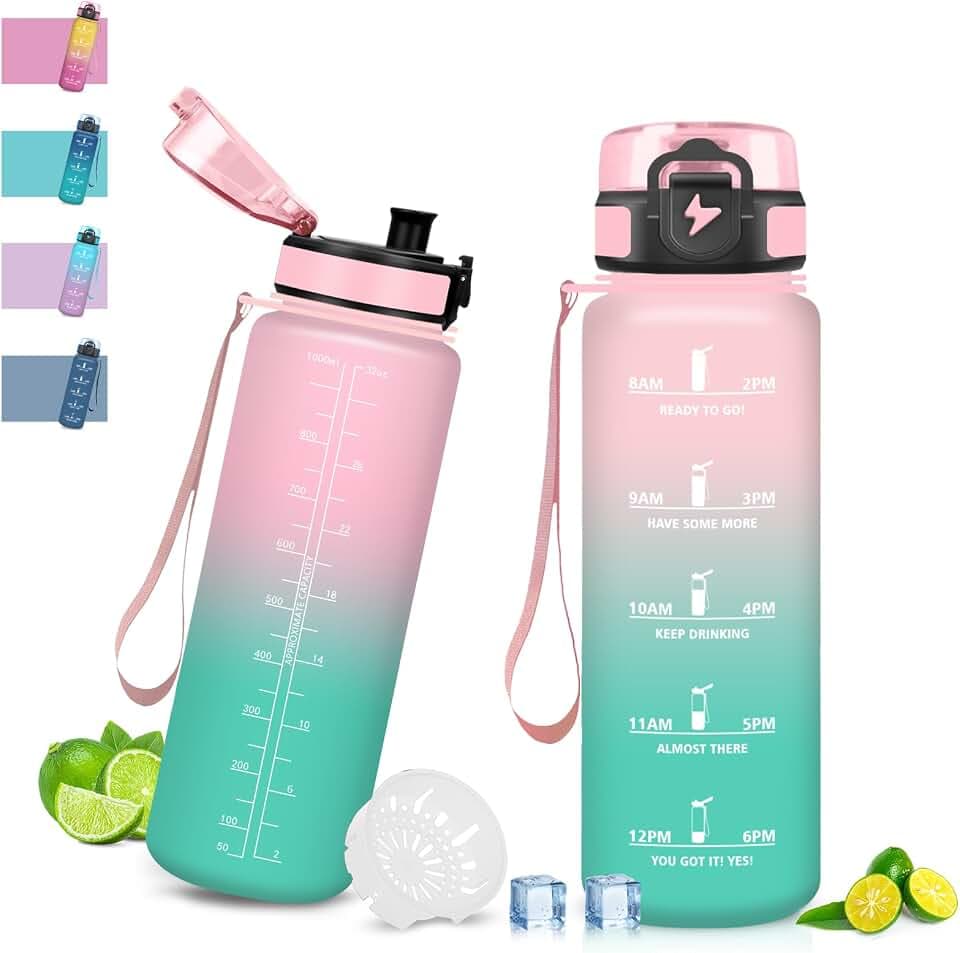 Grsta Trinkflasche - 1l, Trinkflasche mit Zeitmarkierung, für Randonnée