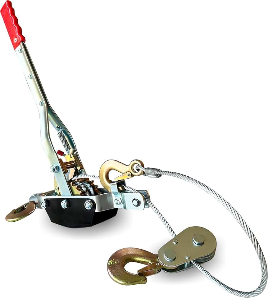 Come Along Winch 5 Ton (11,023 lbs) Manual Cable Puller, Heavy Duty Power Puller with Dual Gear, 10 ft Steel Cable, 3 Hooks - Hand Winch for Vehicle Recovery, Fence Stretching