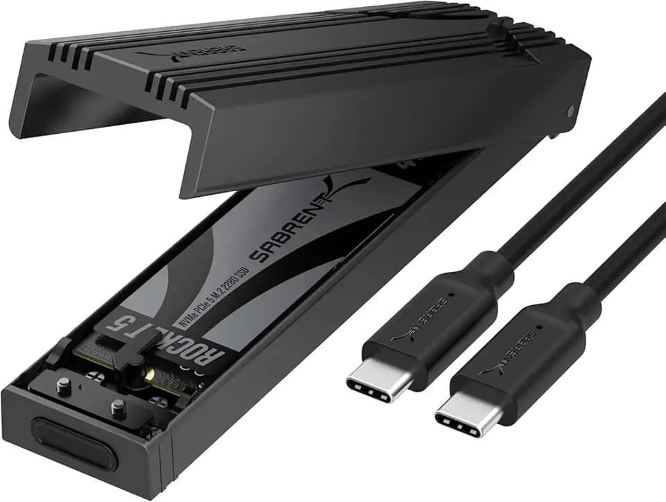 SABRENT NVMe Gehäuse USB 3.2 Type-C für M.2 SSDs 2230/2242/2260/2280, nur NVMe (Keine SATA), 10Gbps Gen 2, werkzeuglos, Aluminium-Kühlkörper, Type-A Adapter, Plug & Play (EC-PNVO)