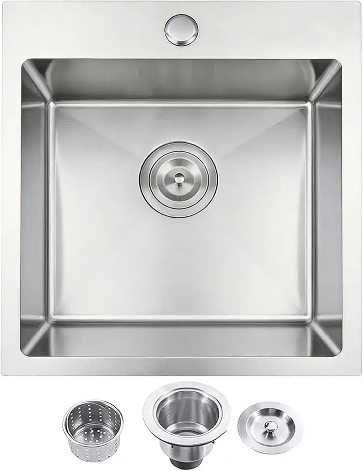 VCCUCINE 18 x 18 Inch Bar Sink Drop in,Topmount RV Small Kitchen Sink,Handmade Stainless Steel Wet Bar Sink,Outdoor Single Bowl,Brushed Nickel Prep Sink with Drain