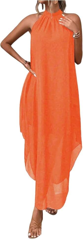 Verdusa Women’s Formal Wedding Guest Dress Halter Flowy Chiffon Long Dress