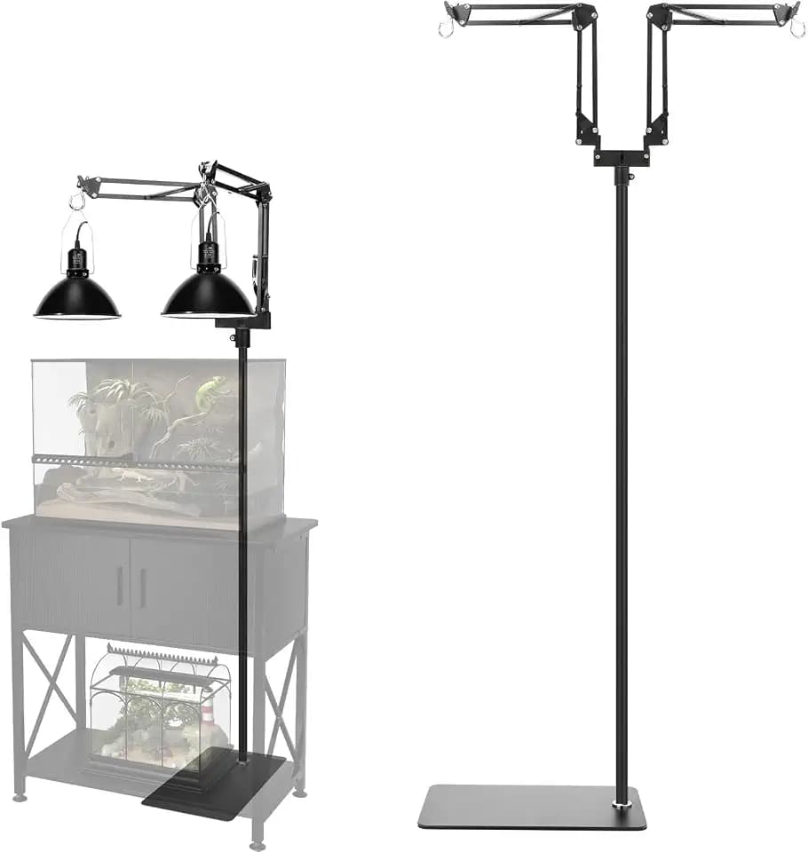 MECESOR Dual Reptile Lamp Stand,15.7-74.3 Inch Height Adjustable Reptile Light Stand,360° Sewing Flexible Arms,Heat Lamp Stand for Reptiles Tank,Terrariums,Amphibian Cages&Plants