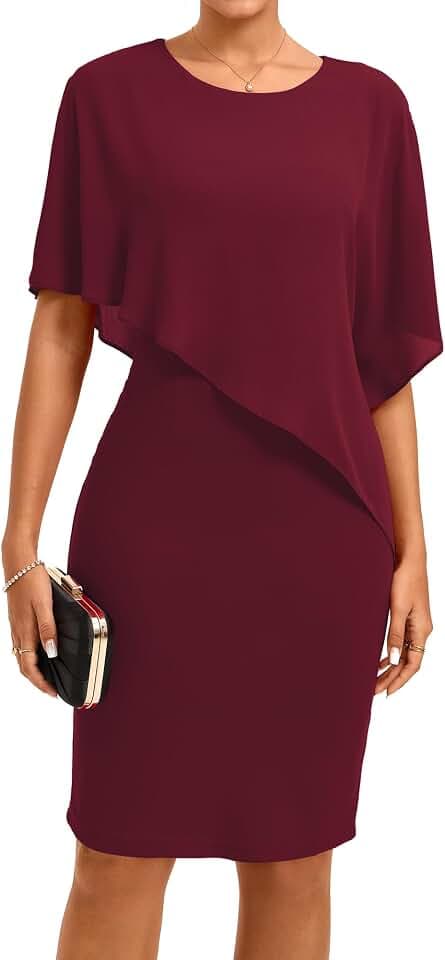 GRACE KARIN Damen Cocktailkleid Elegant Ärmelloses Chiffon Cape Abendkleid