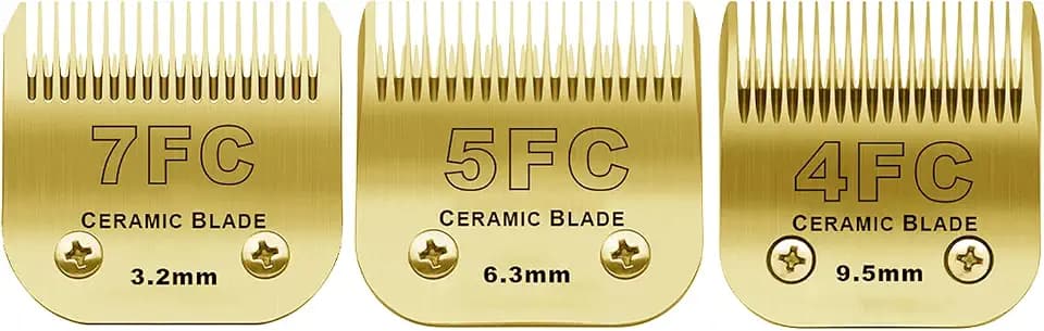 BESTBOMG 7FC+5FC+4FC Ersatzklinge für Hundepflege, kompatibel mit Heiniger/Moser Max45/Andis/Oster A5 Haarschneidemaschine, Länge 3,2 mm-9,5 mm, goldfarben