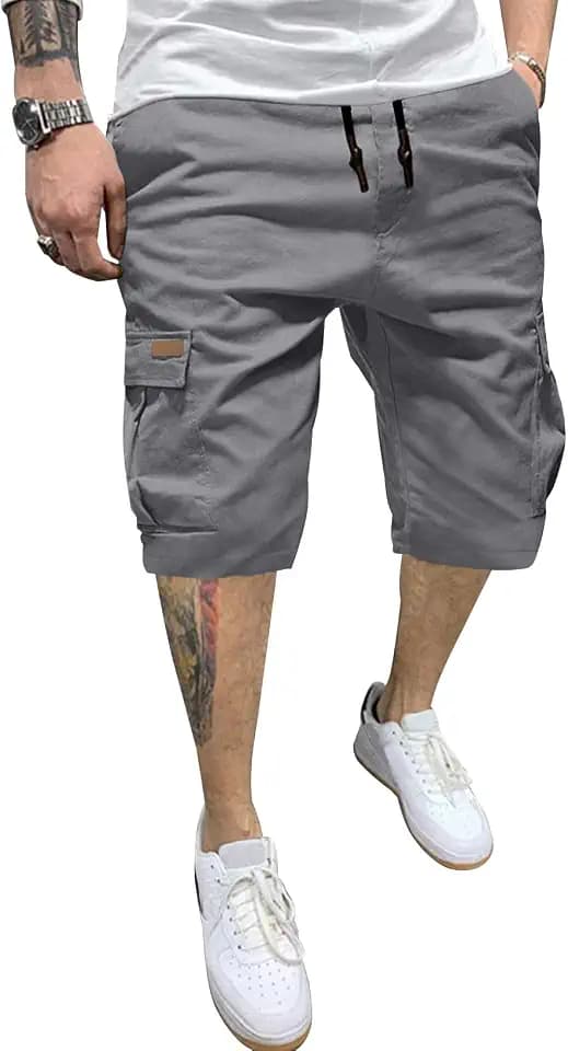 JMIERR Men's Cotton Chino Stretch Twill Cargo Shorts with Pockets